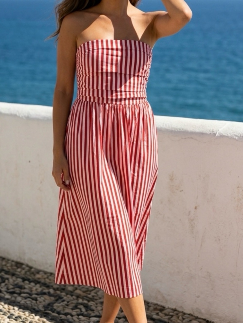 Pinch Striped Pink & Red Strapless midi dress Women’s size large nwt - Picture 2 of 7